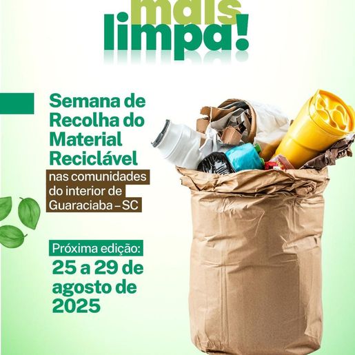 Guaraciaba inicia nova coleta de recicláveis no interior na próxima semana