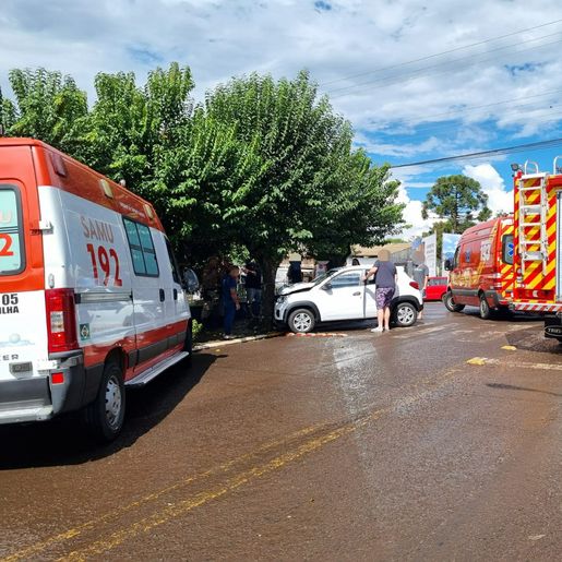Veículo se choca contra árvore após acidente no centro de Maravilha