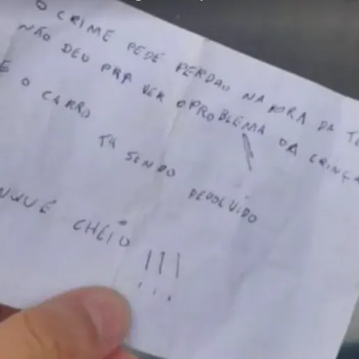 Ladrão arrependido devolve carro com bilhete: 'O crime pede perdão'