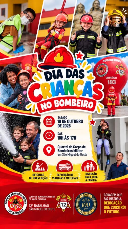 Quartel dos Bombeiros de SMO abre ao público neste sábado para o Dia das Crianças