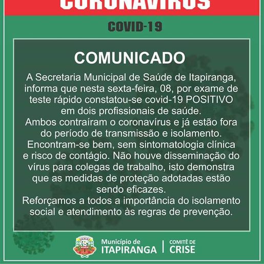 Itapiranga registra mais dois casos de coronavírus