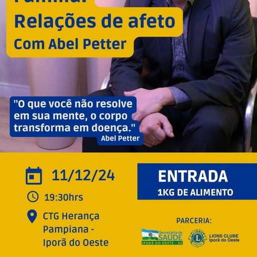 Palestra sobre Saúde Mental e Relações Familiares acontece nesta quarta em Iporã do Oeste
