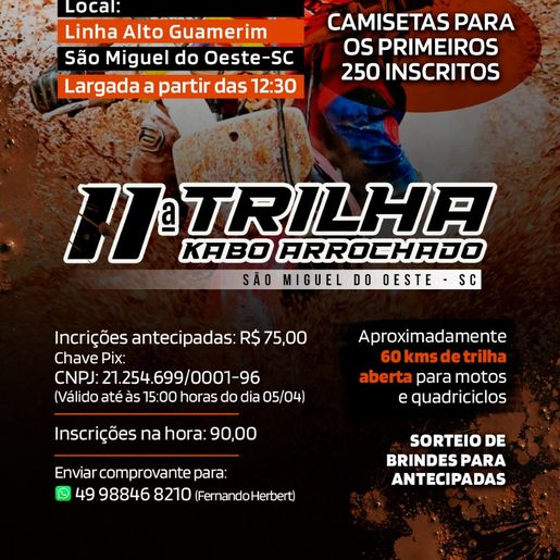 11ª Trilha Kabo Arrochado será nesse sábado, em São Miguel do Oeste