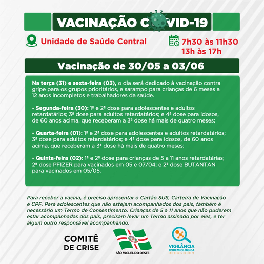 Saúde divulga cronograma de vacinação contra covid da próxima semana