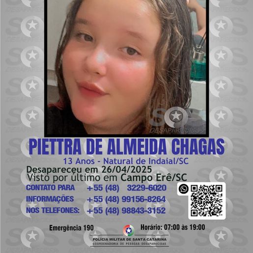 Menina de Campo Erê está desaparecida