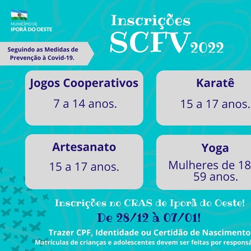 Inscrições para oficinas do CRAS de Iporã do Oeste encerram na sexta-feira