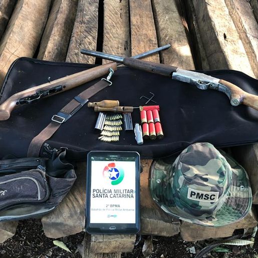 Polícia Militar Ambiental apreende armas de fogo e palanques nativos