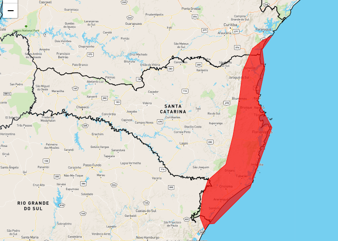 SC tem alerta para rajadas de ventos que podem passar dos 120 km/h – Foto: Inmet/Reprodução/ND