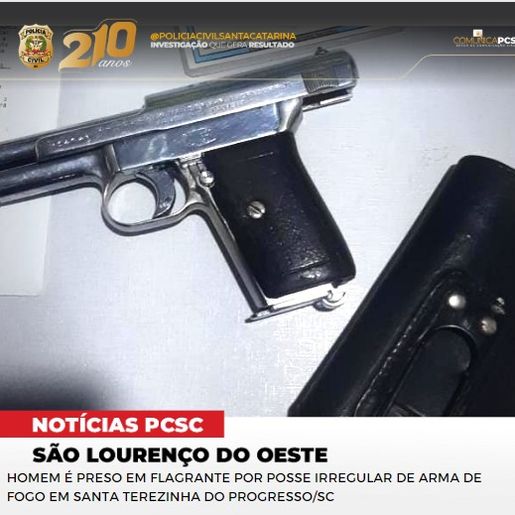 Homem é preso em flagrante por posse irregular de arma de fogo em Santa Terezinha do Progresso