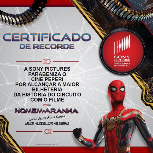 Cine Peperi recebe o Certificado de Recorde da Sony Pictures
