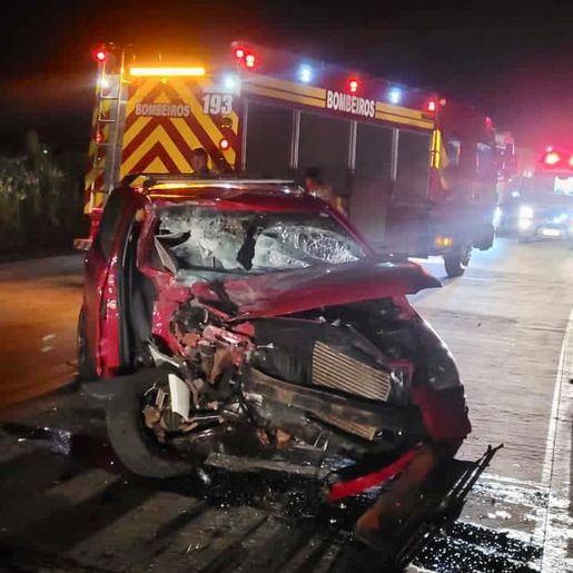 Motorista fica ferido em batida entre caminhão e carro na BR-163