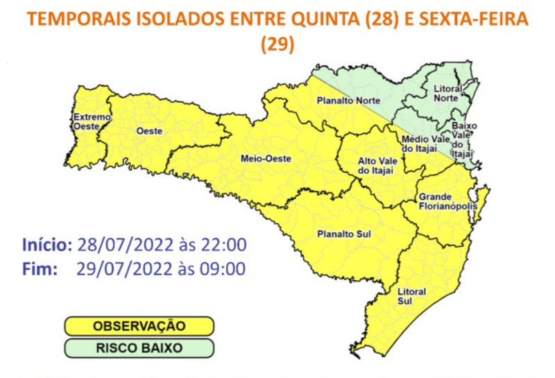 Defesa Civil alerta para temporais a partir da noite da quinta-feira – Foto: DCSC/Divulgação/ND