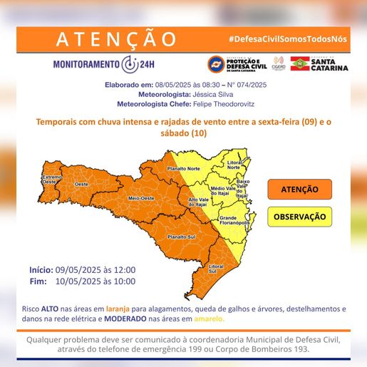 Frente fria avança e pode causar temporais no Oeste nesta sexta