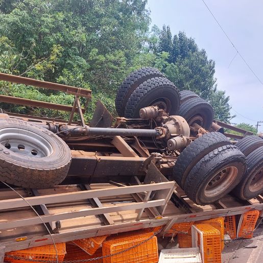 Caminhão carregado com frango vivo tomba na SC-480