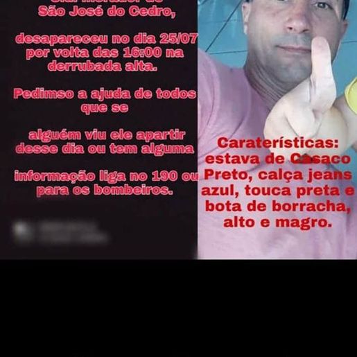 Seguem buscas por homem desaparecido em São José do Cedro