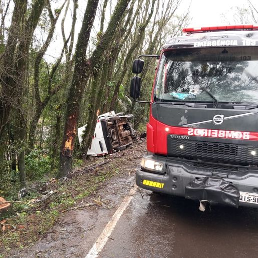 Van sai da pista e colide em árvore na BR-282 em Pinhalzinho