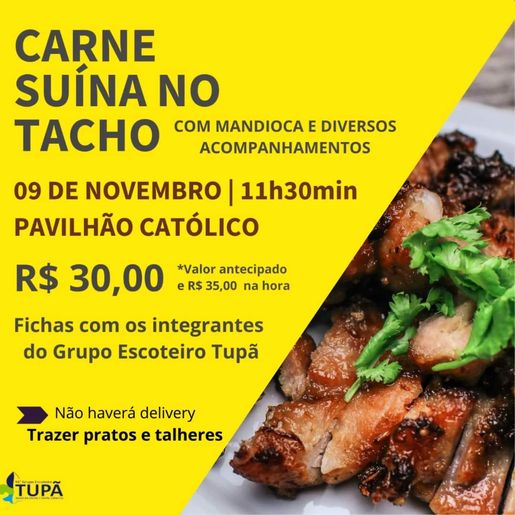 Escoteiros Tupã realizam almoço da carne suína no tacho neste sábado