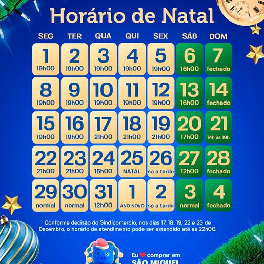 Horário especial de Natal no comércio de SMO começa na próxima segunda