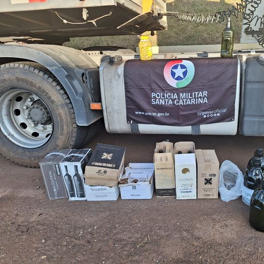 Caminhão com pneus e bebidas ilegais é apreendido na SC-163, em Iporã do Oeste