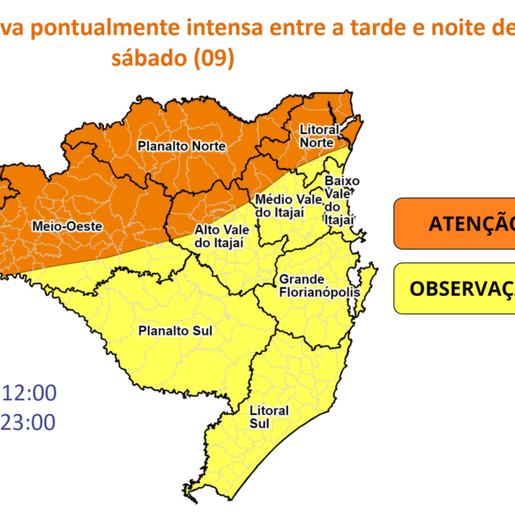 Defesa Civil alerta para temporal com raios, rajadas de vento e granizo no Oeste de SC