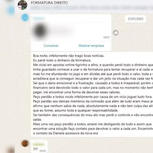 Estudante de Direito de SC perde R$ 77 mil guardado para formatura no Jogo do Tigrinho