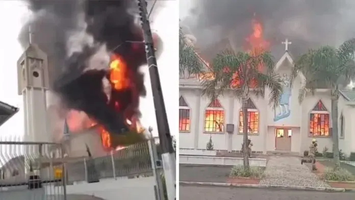 Incêndio destrói igreja em Treze de Maio, no Sul de SC