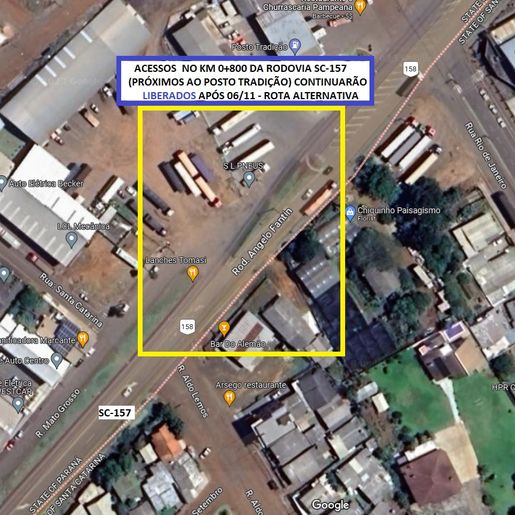 Trecho entre São Lourenço do Oeste e Vitorino será interditado a partir de novembro