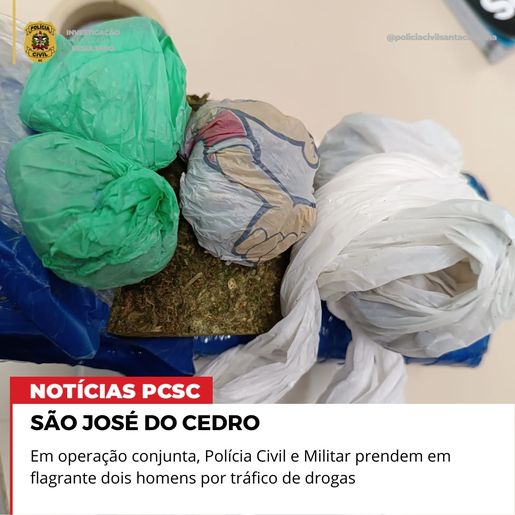 Polícia prende dois por tráfico e apreende drogas em São José do Cedro