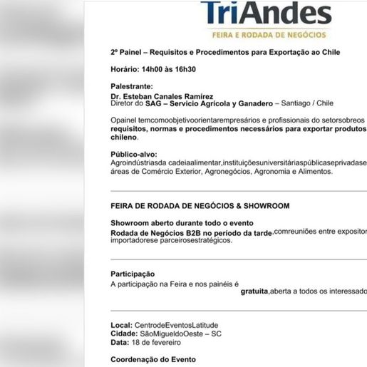 Feira Triandes vai reunir empresas do Brasil, Argentina e Chile em São Miguel do Oeste