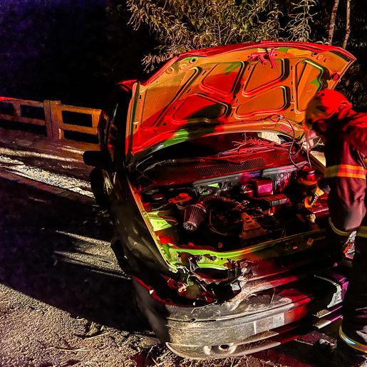 Saída de pista seguida de colisão em ponte mobiliza bombeiros na BR-282; vídeo