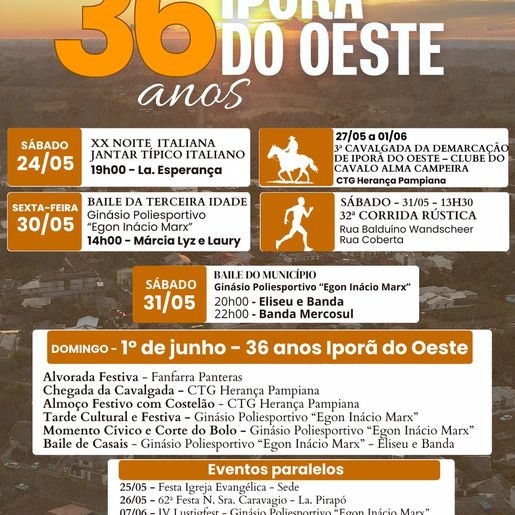 Iporã Do Oeste vive no fim de semana festividades de aniversário