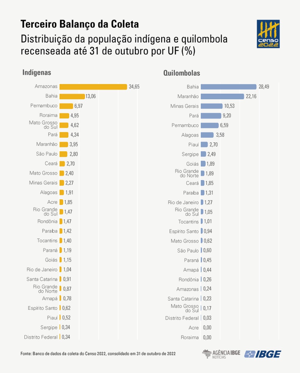 Censo 2022: indígenas e quilombolas — Foto: Reprodução