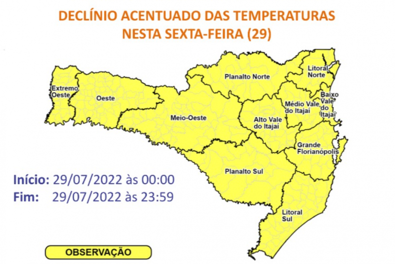 Defesa Civil alerta para queda de temperaturas ao longo da sexta-feira – Foto: DCSC/Divulgação/ND