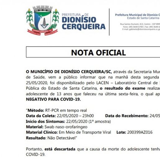 Resultado do Lacen descarta Coronavírus como causa da morte de adolescente