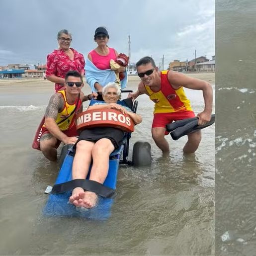 Idosa de 96 anos viaja mais de 300 km para ir à praia pela primeira vez em SC