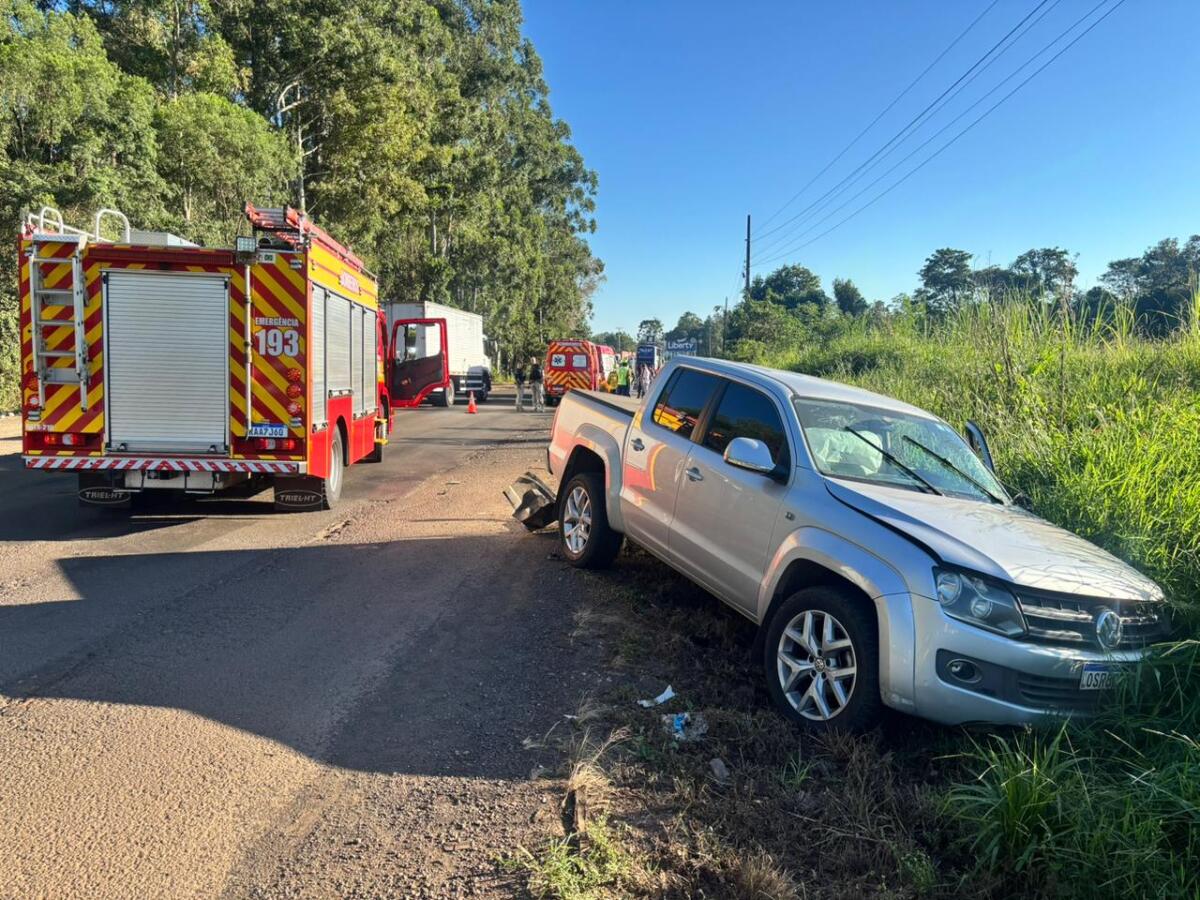Homem morre em colisão entre caminhonete e moto na BR-163, em SMO