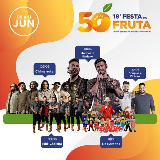 Munhoz e Mariano serão a atração principal da 18ª Festa da Fruta