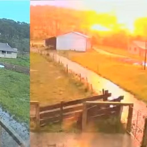 Raio atinge cerca elétrica, provoca incêndio e assusta família em Porto União