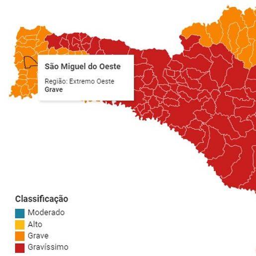SC volta a ter 12 regiões em risco gravíssimo para contágio do novo coronavírus