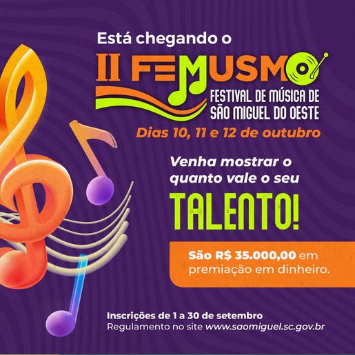 Festival de Música de São Miguel do Oeste lança segunda edição com inscrições em setembro
