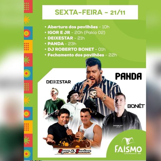 Panda é atração principal da Faismo 2025 nesta sexta-feira