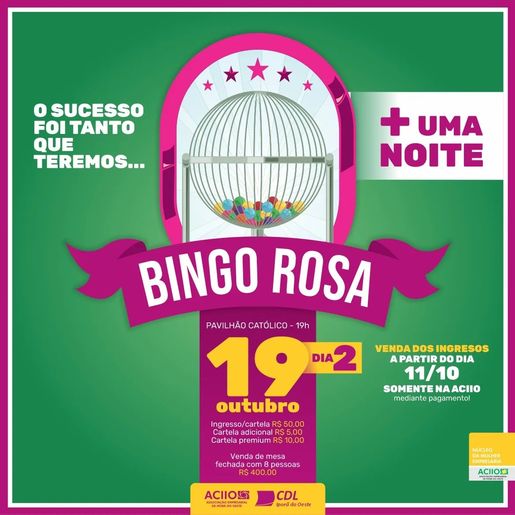 Tradicional Bingo Rosa da ACIIO/CDL terá duas noites de jogos neste ano