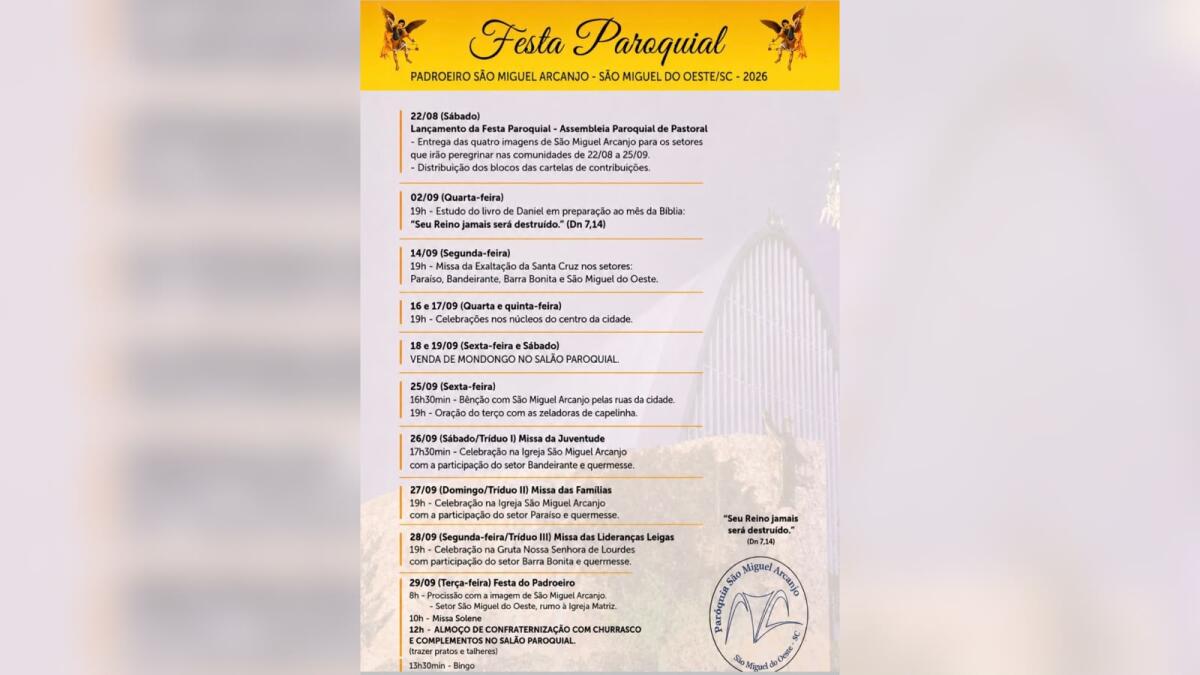 Tríduo de São Miguel Arcanjo termina hoje; terça terá procissão e missa solene
