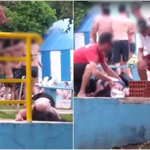 Natal em família acaba em pancadaria na piscina em Palmitos; veja vídeo