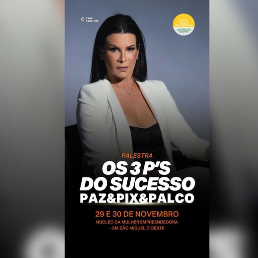 Núcleo da Mulher Empreendedora promove palestra com Chai Carioni nesta sexta