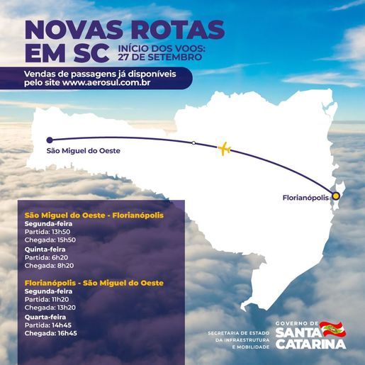 Empresa confirma voos diretos entre São Miguel do Oeste e Florianópolis