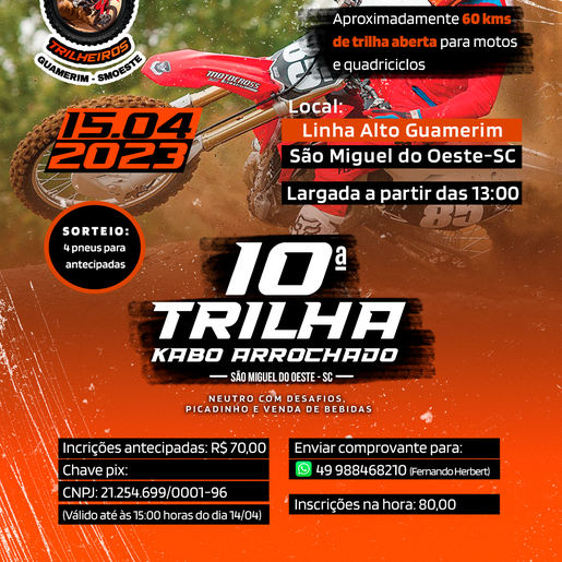 10ª Trilha Kabo Arrochado acontece sábado em São Miguel do Oeste