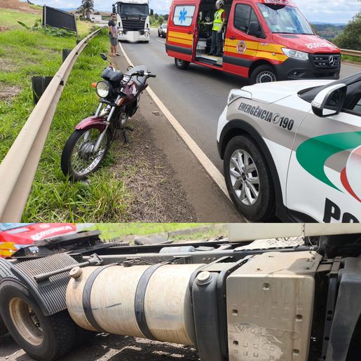 Acidente entre caminhão e moto deixa jovem ferida na SC 157
