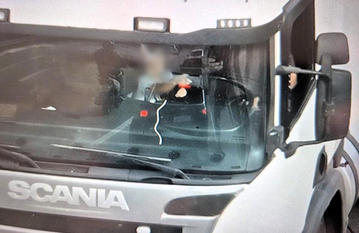 Criança é flagrada dirigindo caminhão enquanto motorista usa celular na BR-282