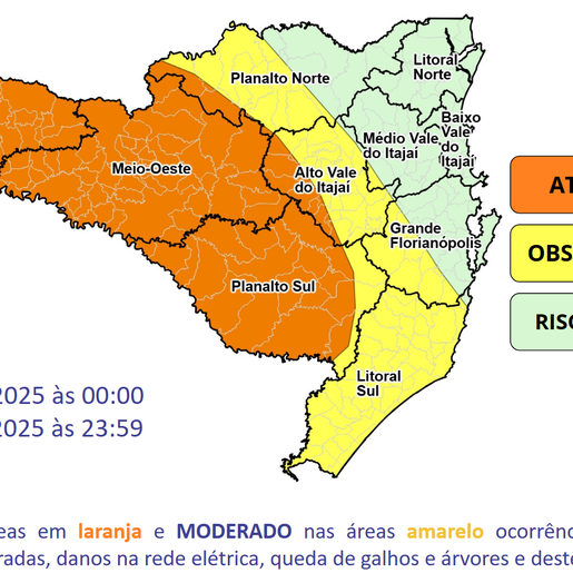 Oeste de SC tem previsão de chuva intensa e temporais isolados